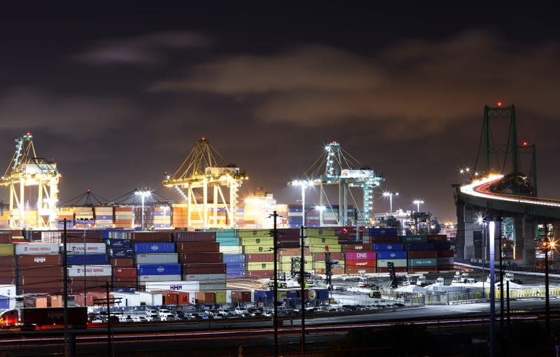 Nighttime operations continue at the Port of Los Angeles on October 25, 2021 in San Pedro, California.