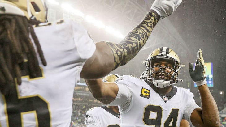 Saints DE Cam Jordan has two highlight games, and "it's 'random' drug test time"