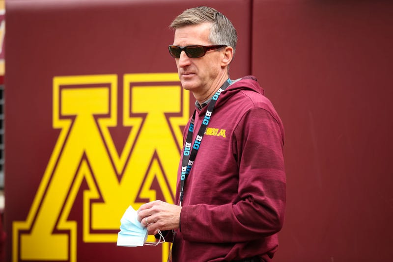 Athletic director Mark Coyle of the Minnesota Golden Gophers looks on at a football game at Huntington Bank Stadium. 