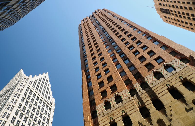 Low angle view of the historic Guardian Building in downtown Detroit, Michigan.