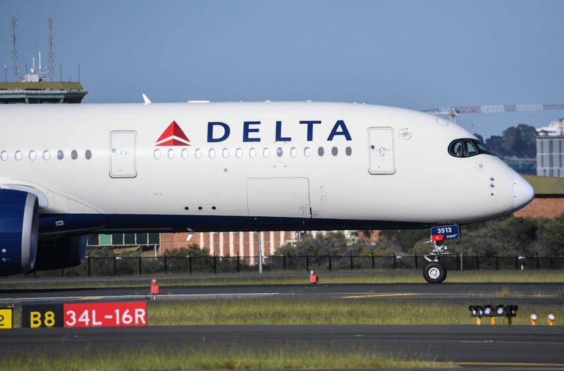 A Delta airlines aircraft landing from Los Angeles at Kingsford Smith International airport on October 31, 2021 in Sydney, Australia. 