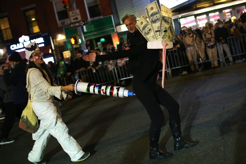 People participate in New York’s 48th Annual Village Halloween Parade in Greenwich Village on October 31, 2021 in New York City. The annual Halloween parade in Greenwich Village returned after being postponed last year due to the coronavirus (COVID-19) pandemic.