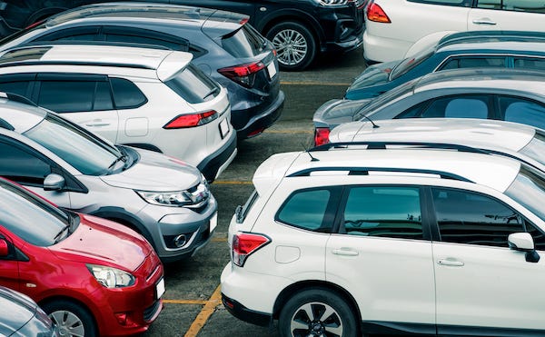 Cars packed in a parking lot