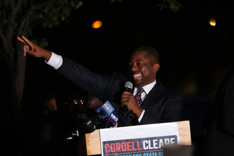 Lt. Gov. Brian Benjamin prepares to speak during a Get Out the Vote rally at A. Philip Randolph Square in Harlem on November 01, 2021 in New York City.