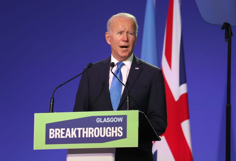 US President Joe Biden speaks during the World Leaders' Summit "Accelerating Clean Technology Innovation and Deployment" session on day three of COP26 on November 02, 2021 in Glasgow, Scotland. COP26 is the 2021 climate summit in Glasgow. It is the 26th "Conference of the Parties" and represents a gathering of all the countries signed on to the U.N. Framework Convention on Climate Change and the Paris Climate Agreement. The aim of this year's conference is to commit countries to net zero carbon emissions by 2050. (Photo by Chris Jackson/Getty Images)