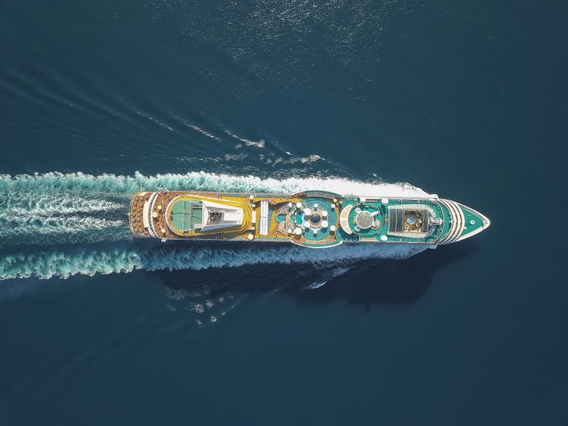 Aerial view large cruise ship at sea. 