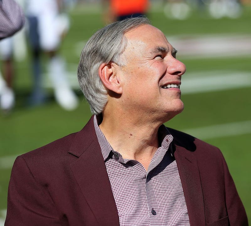 Texas Governor Greg Abbott attends the game between the Texas A&M Aggies and Auburn Tigers at Kyle Field on November 06, 2021 in College Station, Texas. (Photo by Bob Levey/Getty Images)