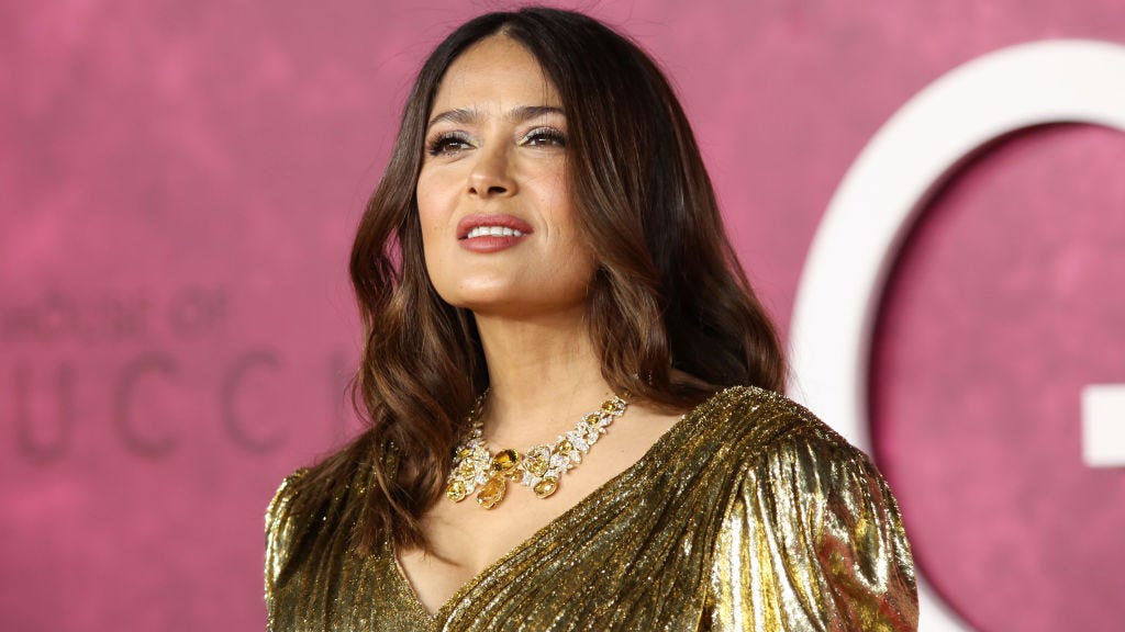 PHOTO: Salma Hayek, 55, dons blue swimsuit while enjoying a 'hammock siesta' on vacation