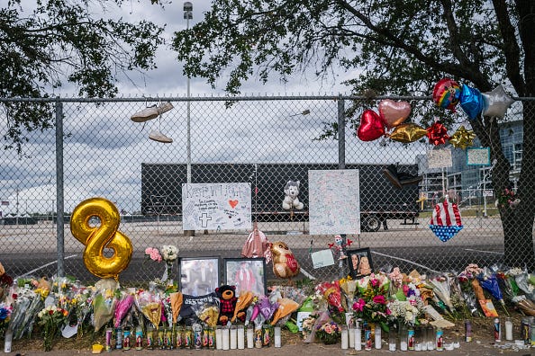 A memorial to those who died at the Astroworld festival.