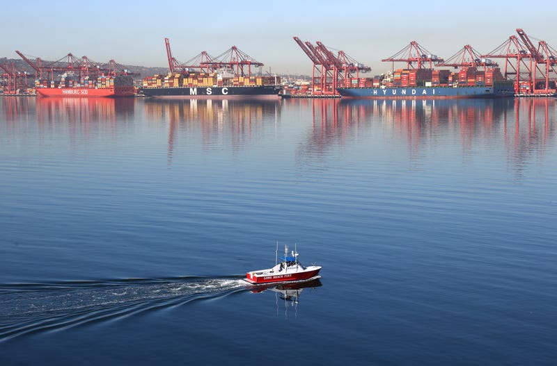 ship passes by port