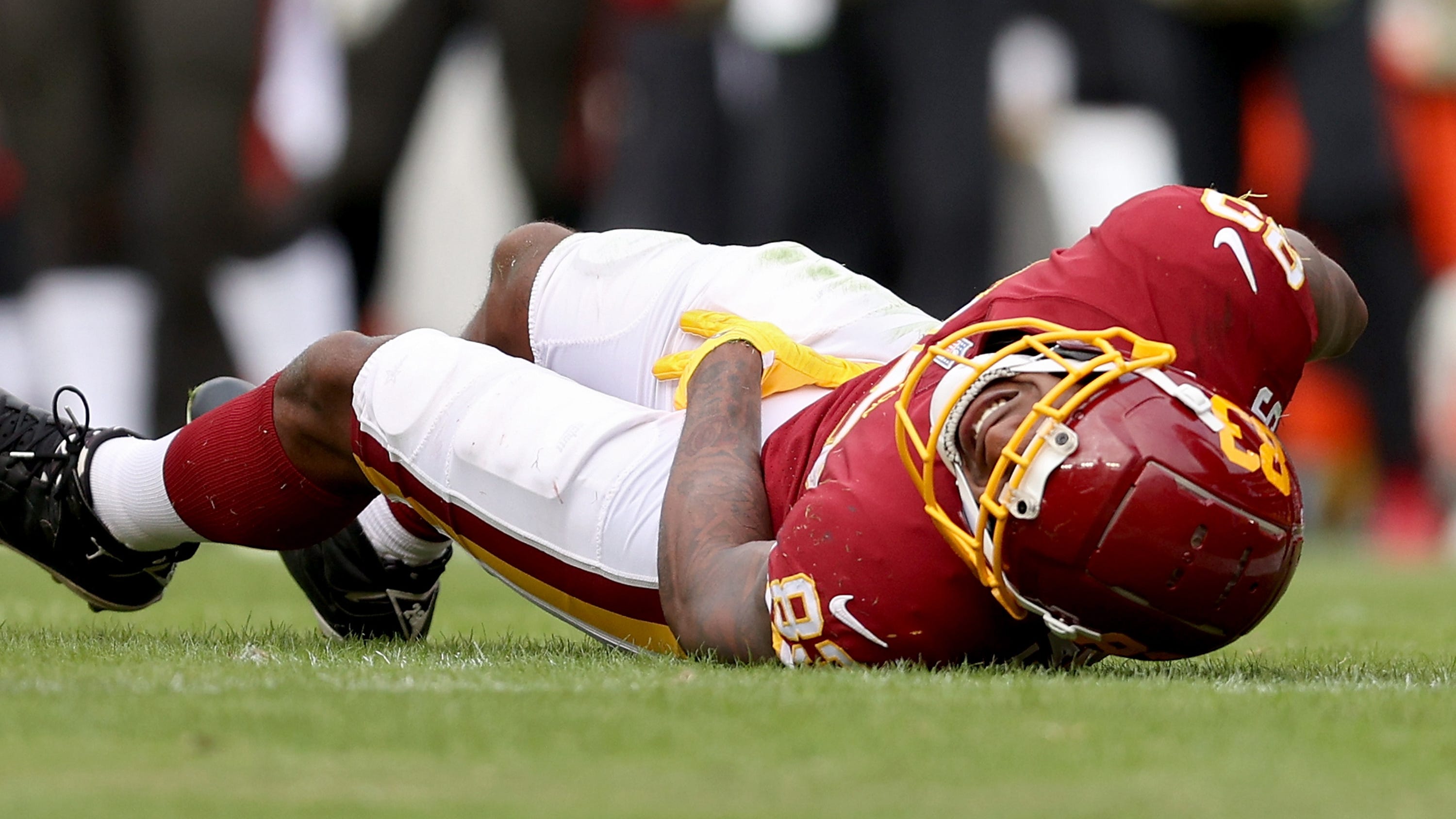 Ricky Seals-Jones carted off field after collision with cameraman