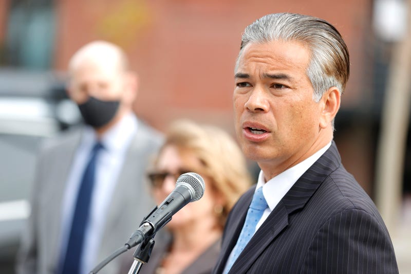 California Attorney General Rob Bonta speaks during a news conference outside of an Amazon distribution facility on November 15, 2021 in San Francisco, California. 