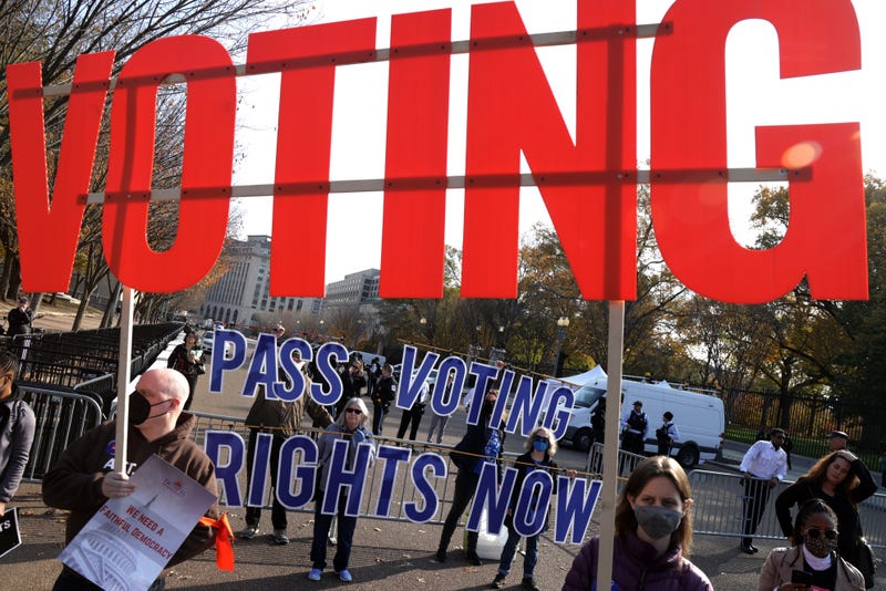 Activists take part in a voting rights protest in front of the White House November 17, 2021 in Washington, DC.