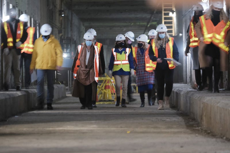  New York Governor Kathy Hochul tours a tunnel being constructed in the Second Avenue Subway project on November 23, 2021 in New York City. 