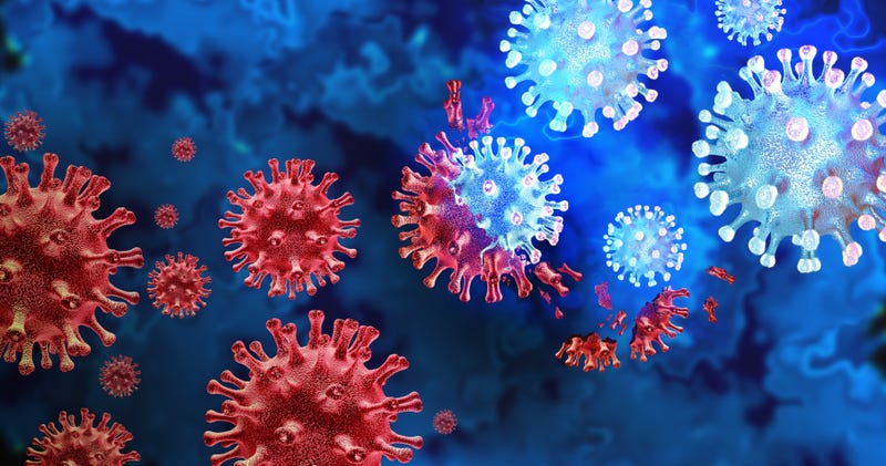 3D render of viruses mutating