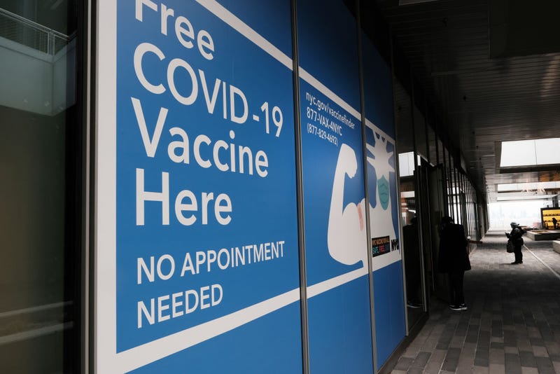 A sign for a vaccine site stands in Staten Island on November 29, 2021 in New York City