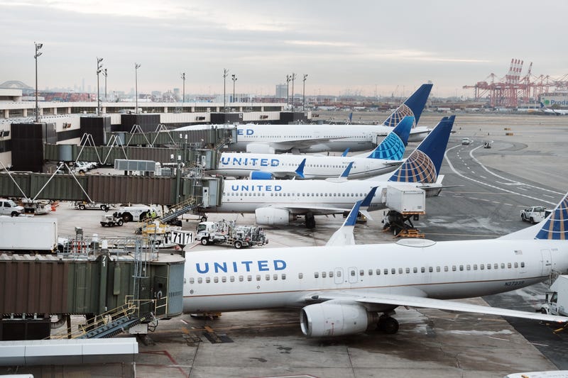 United Airlines planes sit on the runway at Newark Liberty International Airport