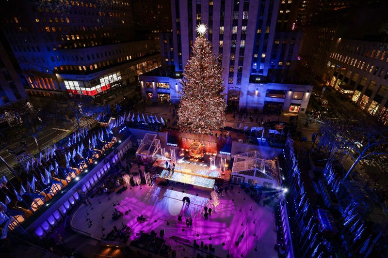 A view of Rockefeller Center during the Rockefeller Center Christmas Tree Lighting Ceremony on December 01, 2021 in New York City. 