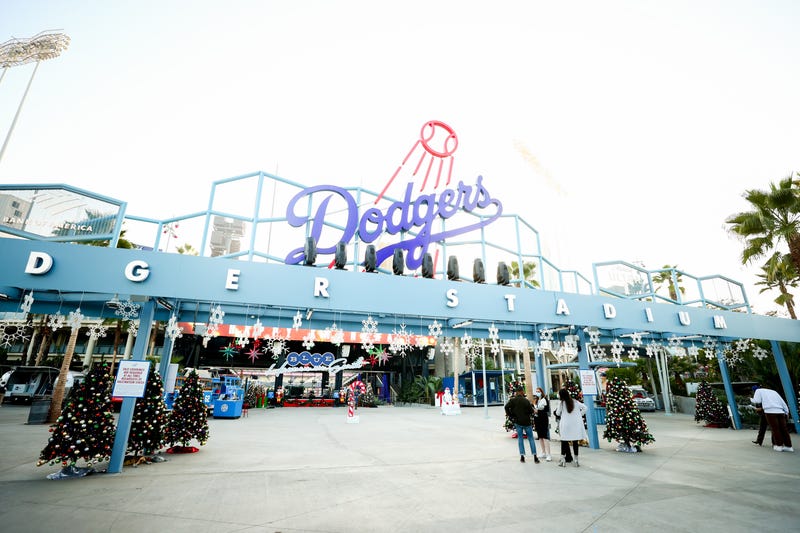 :A general view of atmosphere at the Dodgers Holiday Festival at Dodger Stadium on December 01, 2021 in Los Angeles, California.