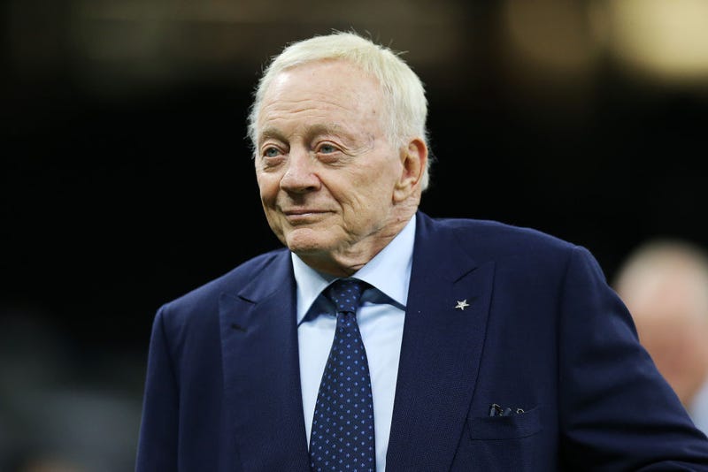 Dallas Cowboys owner Jerry Jones looks over warm ups before the game between the Dallas Cowboys and the New Orleans Saints at Caesars Superdome on December 02, 2021 in New Orleans, Louisiana.