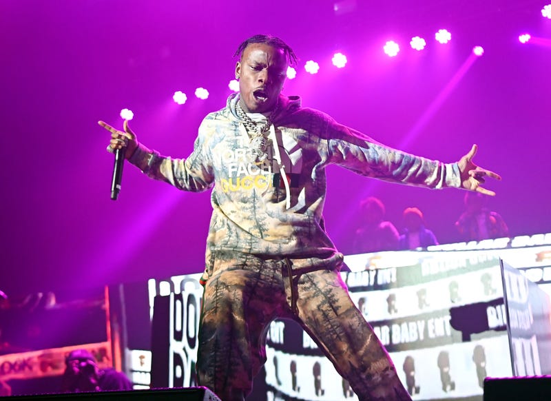 Rapper DaBaby performs onstage during "Rolling Loud Presents: DaBaby Live Show Killa" tour at Coca-Cola Roxy on December 04, 2021, in Atlanta, Georgia.