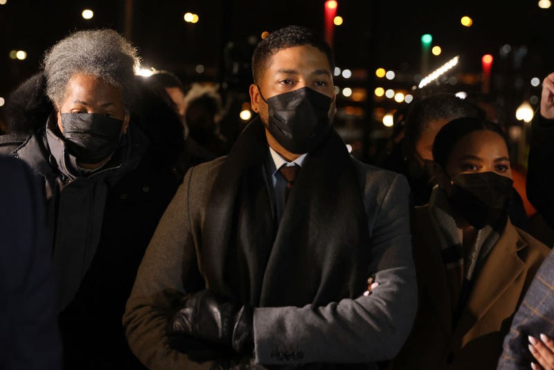 Former "Empire" actor Jussie Smollett arrives at the Leighton Criminal Courts Building to hear the verdict in his trial on December 9, 2021 in Chicago, Illinois. Smollett was accused of lying to police when he reported that two masked men physically attacked him, yelling racist and anti-gay remarks near his Chicago home in 2019. Smollett was found guilty in five of the six counts against him.