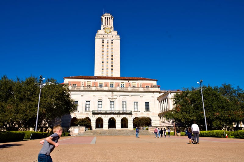The clock tower in the campus of University of Texas at Austin