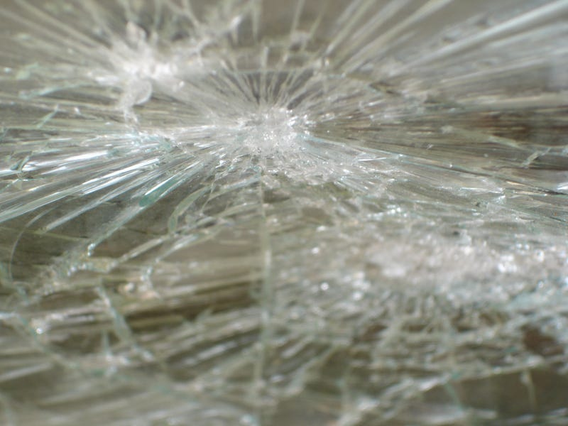 Angled view of broken glass from a window