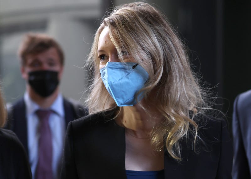Theranos founder and former CEO Elizabeth Holmes arrives at the Robert F. Peckham Federal Building on December 16, 2021 in San Jose, California.