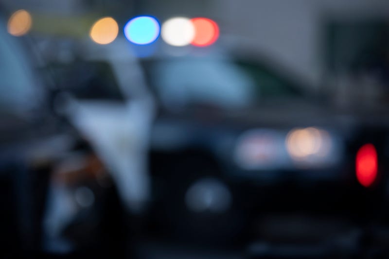 Blurred view of illuminated police lights.