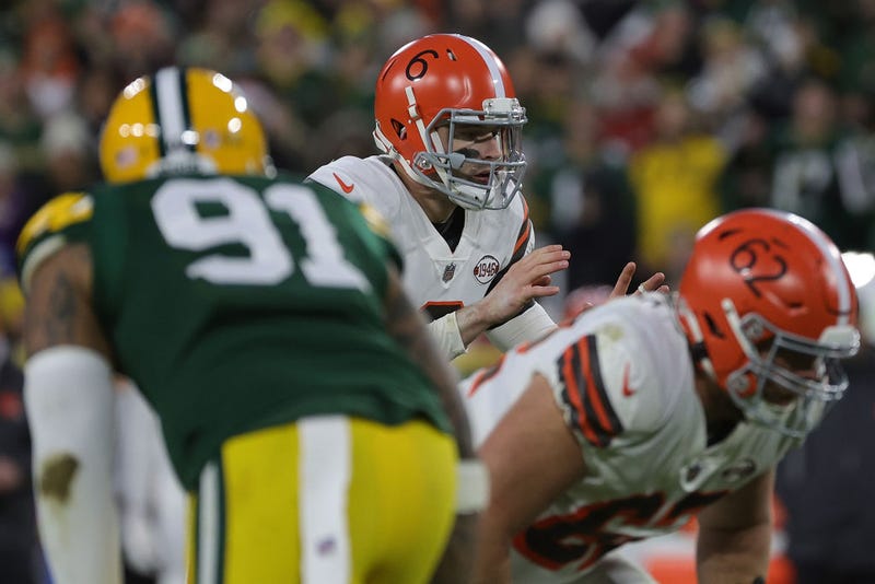 Baker Mayfield #6 of the Cleveland Browns waits for the snap during a game against the Green Bay Packers at Lambeau Field