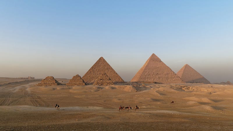 Desert view of the Great Pyramids of Giza in Egypt