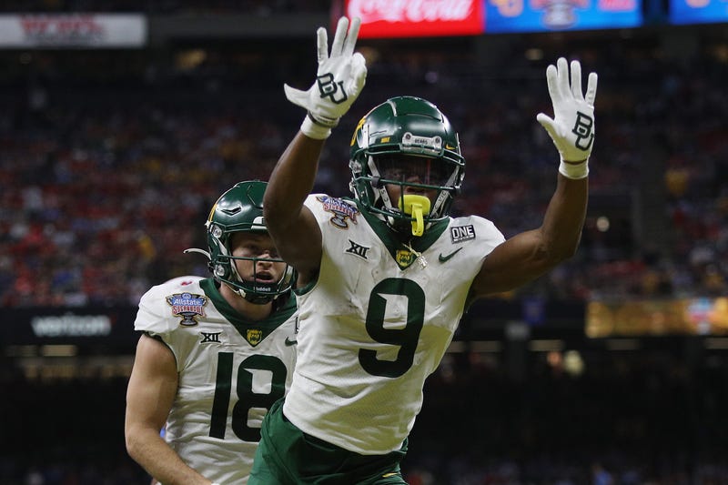 WR Tyquan Thornton of the Baylor Bears celebrates a touchdown against Mississippi during the Allstate Sugar Bowl at the Louisiana Superdome, 1/1/22.