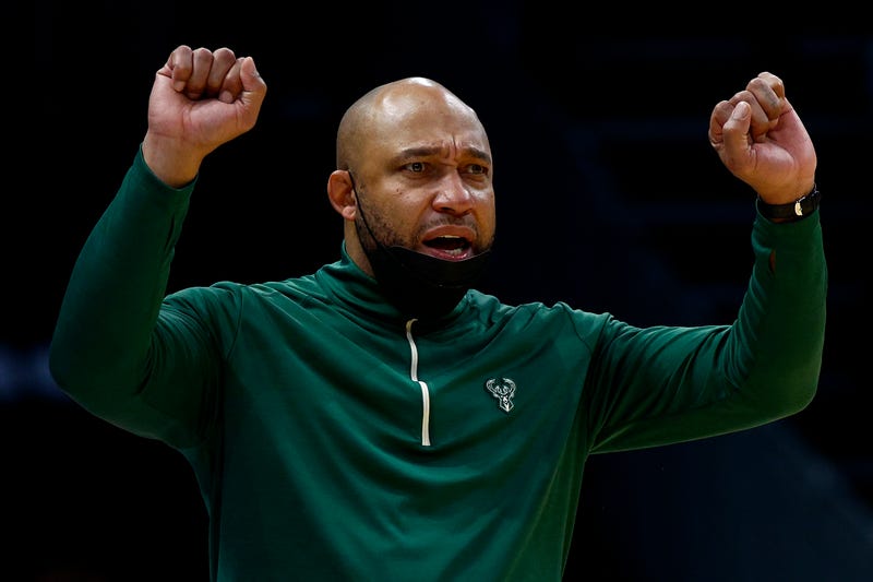 Acting head coach Darvin Ham of the Milwaukee Bucks reacts during the second half of the game against the Charlotte Hornets at Spectrum Center on January 08, 2022 in Charlotte, North Carolina.