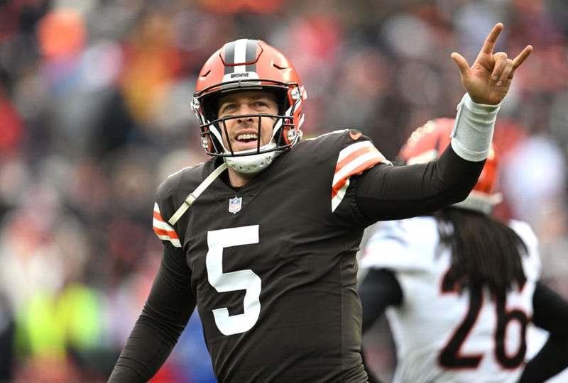 Case Keenum #5 of the Cleveland Browns celebrates after throwing a pass for a touchdown