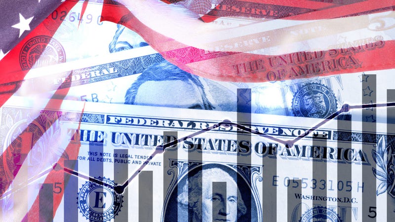 Flag of USA, dollar and the economy in America