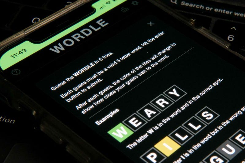 In this photo illustration, the word game Wordle is shown on a mobile phone on January 12, 2022.