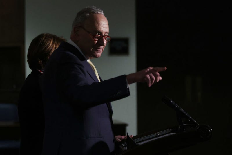 U.S. Senate Majority Leader Sen. Chuck Schumer (D-NY) speaks to members of the press after a Senate Democratic Caucus meeting on January 18, 2022 , in Washington, DC. Sen. Schumer said if Senate Republicans block cloture on legislation again, he will put forward a plan to change the rules to allow talking filibuster. (Photo by 