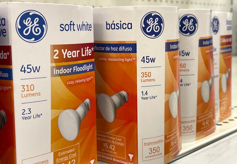 SAN RAFAEL, CALIFORNIA - JANUARY 25: General Electric light bulbs are displayed on a shelf at a Target store on January 25, 2022 in San Rafael, California. General Electric reported lower than expected fourth quarter earnings with revenue of $20.3 billion compared to analyst expectations of $21.5 billion. (Photo by Justin Sullivan/Getty Images)