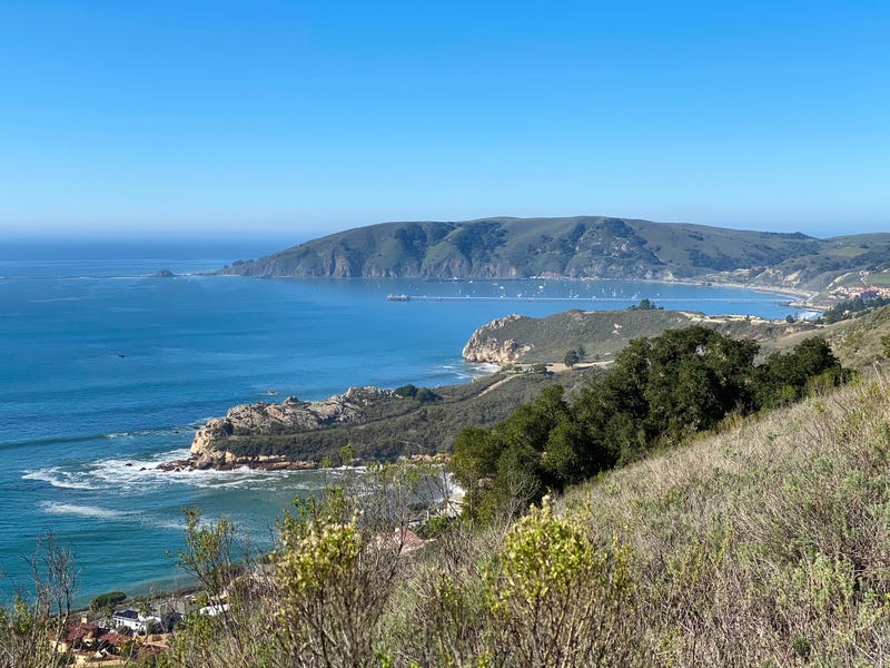 Looking down from mountain top at San Luis Obispo Bay,