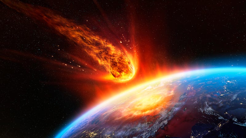 Rendering of an asteroid striking Earth. 