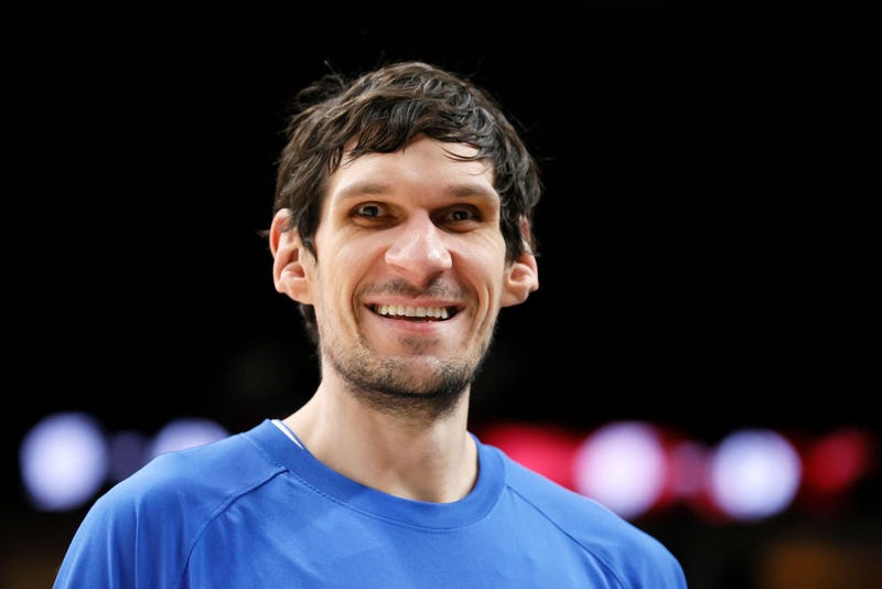 Boban Marjanovic #51 of the Dallas Mavericks warms up before the game against the Portland Trail Blazers at Moda Center on January 26, 2022 in Portland, Oregon. 