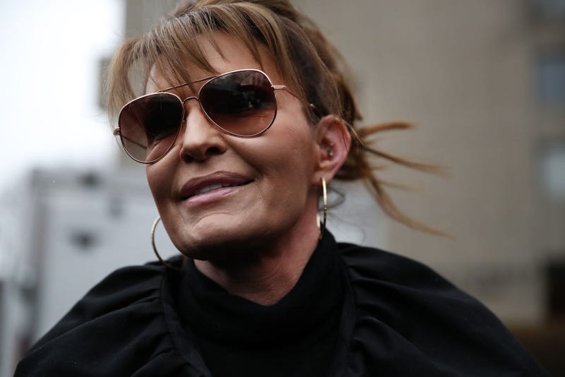 Former Alaska Governor Sarah Palin arrives at a federal court in Manhattan to resume a case against the New York Times after it was postponed because she tested positive for Covid-19 on February 03, 2022 in New York City. 