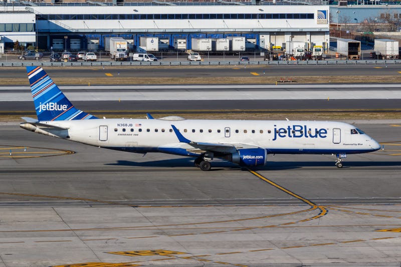 JetBlue Embraer 190 airplane at New York JFK airport in the United States.