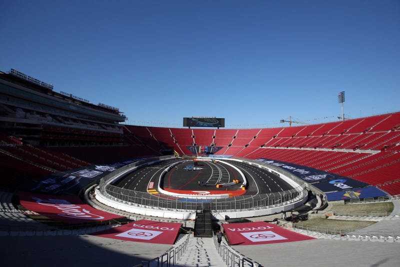 A general view of the Los Angeles Coliseum during previews for the NASCAR Cup Series Busch Light Clash on February 04, 2022 in Los Angeles.