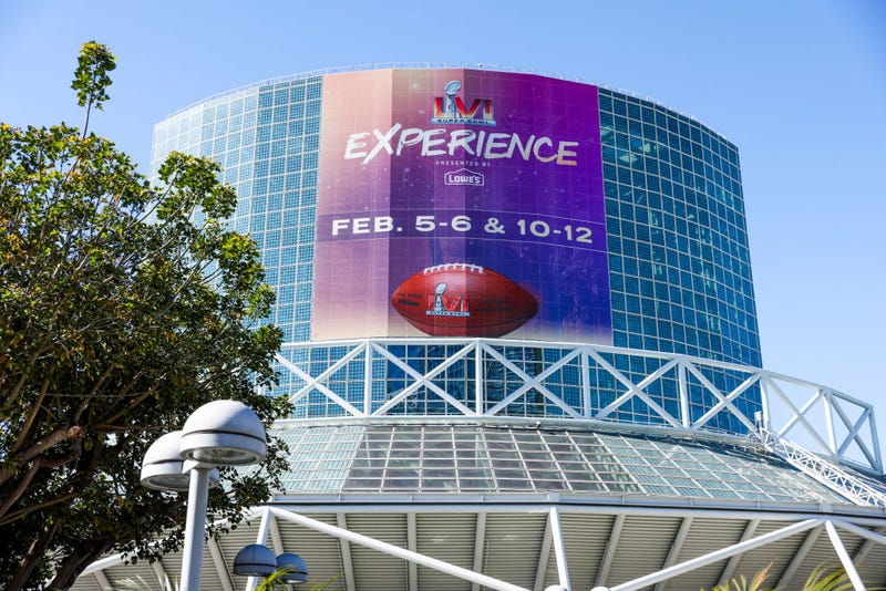 Signage is seen during a press preview of the Super Bowl Experience Presented by Lowe’s at Los Angeles Convention Center on February 04, 2022 in Los Angeles, California. 