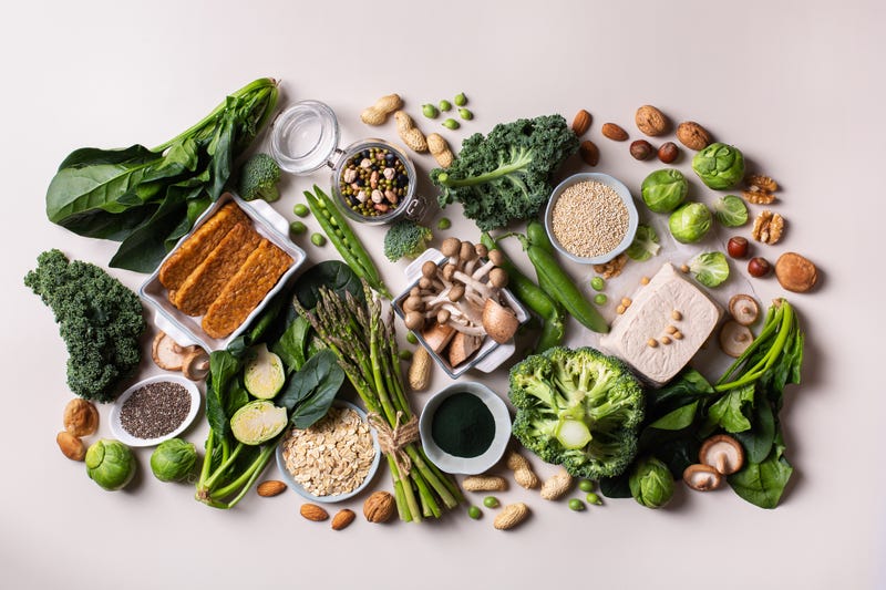 A variety of plant-based foods.