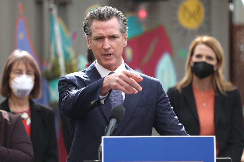 California Gov. Gavin Newsom speaks during a bill signing ceremony at Nido's Backyard Mexican Restaurant on February 09, 2022 in San Francisco, California.