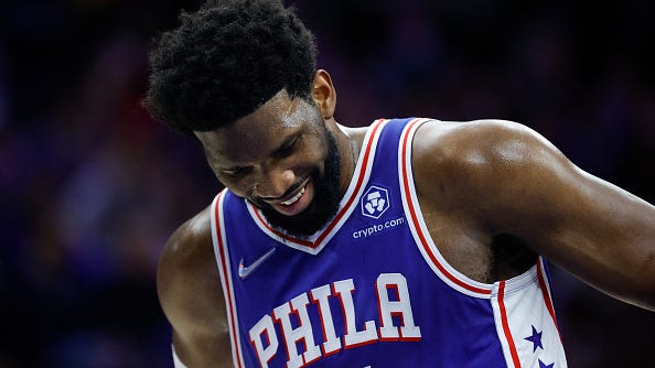 Watch: Joel Embiid already trying to learn James Harden's step-back move