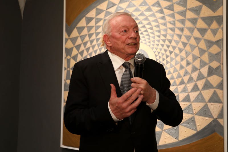 Jerry Jones speaks during the Forbes Super Party at Winn Slavin Fine Art on February 11, 2022 in Los Angeles, California.